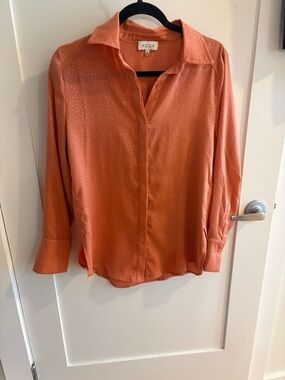 Women's Orange Button-Front Silk Blouse